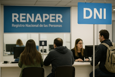 Cómo renovar el DNI en 2025: costos, requisitos y guía paso a paso 7 Personas renovando su DNI en una oficina del RENAPER (2025)
