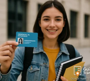 Beca Progresar 2025: requisitos y cómo inscribirse 1 Joven estudiante sonriendo mientras muestra su credencial frente a una institución educativa, ideal para ilustrar la inscripción a Beca Progresar 2025.