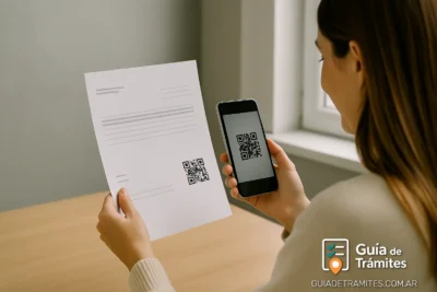 Cómo generar el Código QR en la Factura Electrónica ARCA 2025 4 Mujer escaneando el código QR de una factura electrónica con su celular, sentada junto a una ventana en un ambiente hogareño