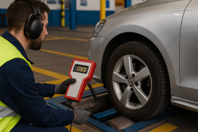 Verificación Técnica Vehicular (VTV) CABA y Provincia de Buenos Aires 2025 9 revisor técnico midiendo frenos auto VTV