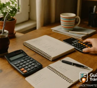 Plan de Facilidades de Pago ARCA 2025: cuotas, tasas y simulador online 1 Mesa de cocina con mate, calculadora y anotaciones, simbolizando organización de pagos online