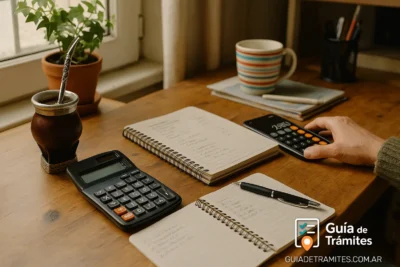 Plan de Facilidades de Pago ARCA 2025: cuotas, tasas y simulador online 1 Mesa de cocina con mate, calculadora y anotaciones, simbolizando organización de pagos online